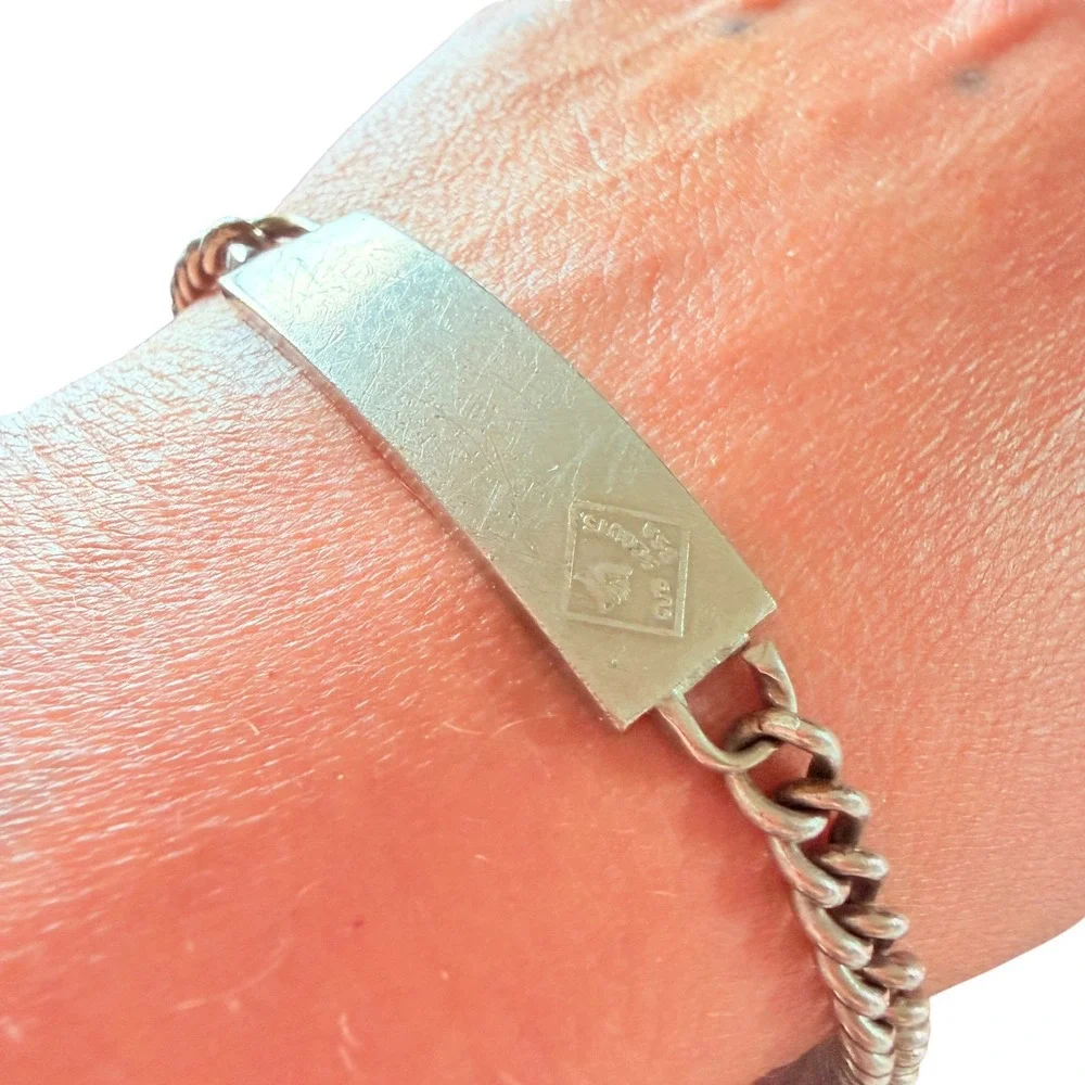 Vintage Cub Scouts BSA ID‎ Bracelet Nickel Silver Wolf Logo Curb Chain 6.5